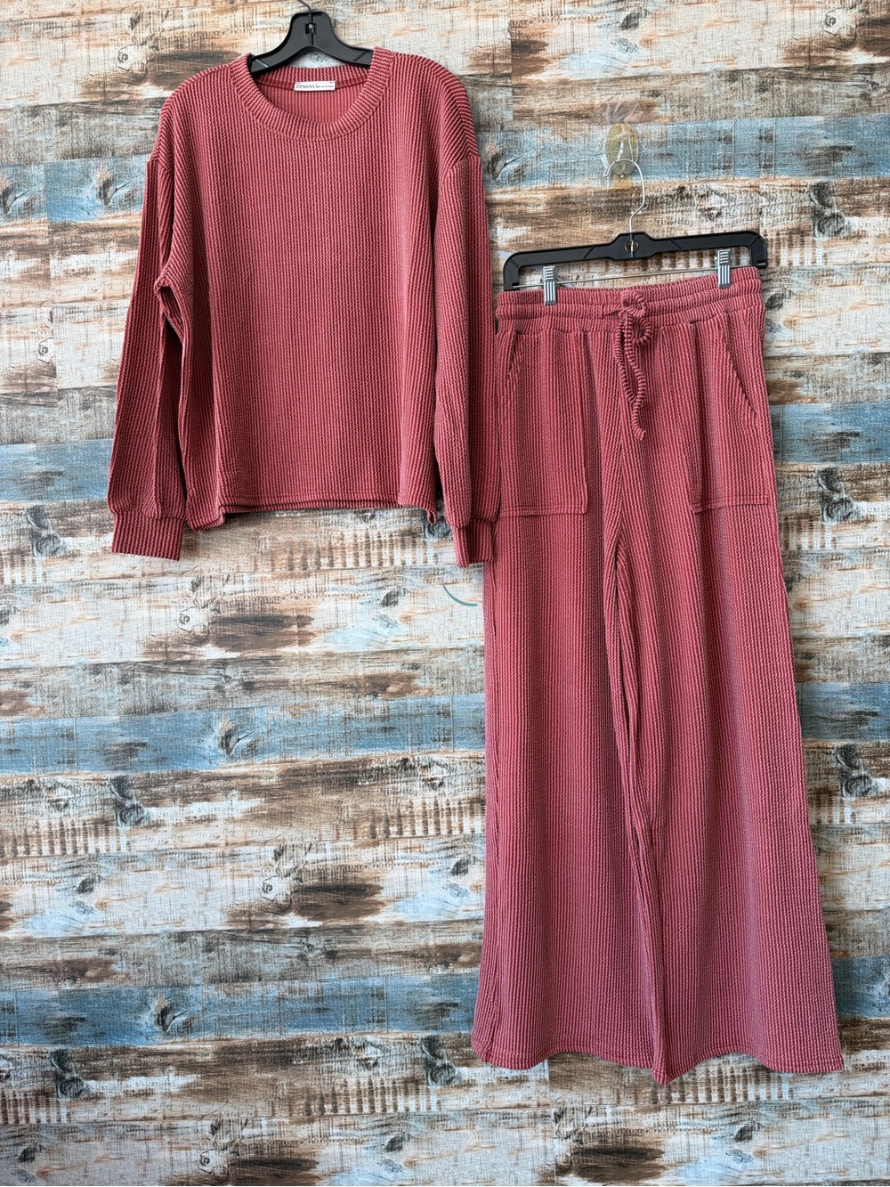 Zenana Ribbed Lounge Set - Rust